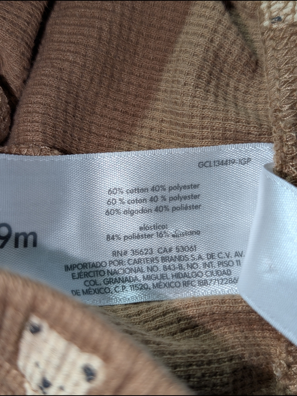 Carter's Brown Bear Waffle Knit Joggers Set Long Sleeve 6-9M - Picture 4 of 8